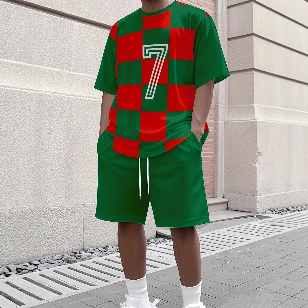 Men's Summer Jogging Suit Short Sleeve T-Shirt and Shorts Set