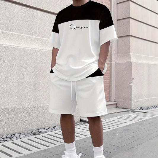 Men's Summer Jogging Suit Short Sleeve T-Shirt and Shorts Set
